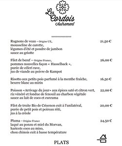 Les Cordois menu